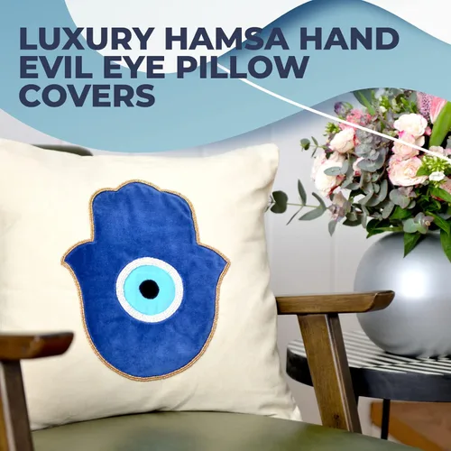 Miniatura 2 de WALBROOK Funda de almohada de mal de ojo bohemio Hamsa de 18 x 18 pulgadas, fundas de almohada decorativas, decoración de ojo azul, almohadas azules