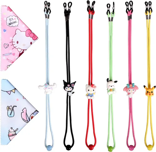 6Pcs Adjustable Stretchy Eyeglass Straps for Eye Glasses Anti-slip Retainer Cord for Boys Girls Adult,2Pcs Microfiber Cloth