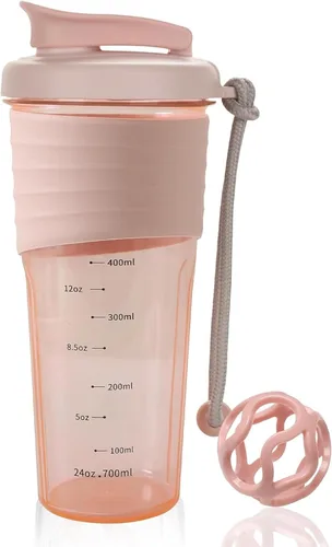 Miniatura 9 de Botella agitadora para mezclas de proteínas, 24 onzas, botellas agitadoras de proteínas con bola mezcladora, botella mezcladora, botella de Rosa