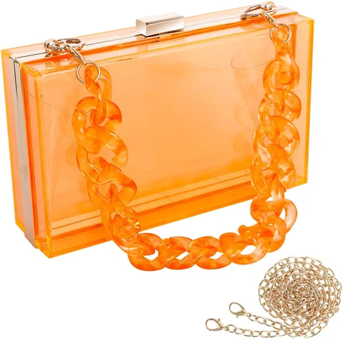 Miniatura 9 de WJCD - Bolso de mano de acrílico transparente para mujer, bolso de hombro con correa de cadena de dorada desmontable Premium Acrylic, Stadium
