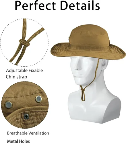 Miniatura 4 de Sombrero de camuflaje Boonie para hombres y mujeres, sombreros tácticos militares de ala ancha, UPF50+ sombreros de sol de la selva para pesca