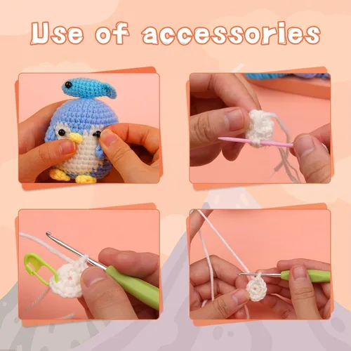 Miniatura 6 de Paquete de 2 kits de ganchillo para principiantes, kit de ganchillo de animales, bonito kit de inicio de ganchillo con video tutorial, 2 ganchillos