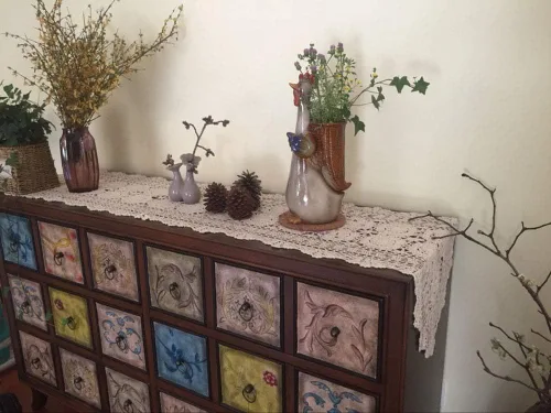Miniatura 2 de Camino de mesa de encaje de ganchillo hecho a mano, de algodón, ovalado, tapete, tocador, bufanda, decoración, 15 x 27 pulgadas, beige
