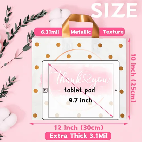 Miniatura 2 de Thank You Bags - Paquete de 50 bolsas de compras de plástico extra gruesas para pequeñas empresas, boutique, oficina, fiesta (10 x 12 pulgadas)