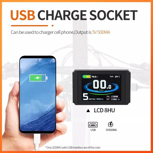 Miniatura 3 de Bicicleta eléctrica 24/36/48V inteligente KT-LCD8H pantalla colorida con enchufe USB E-Bike LCD Panel de control impermeable Accesorios de enchufe