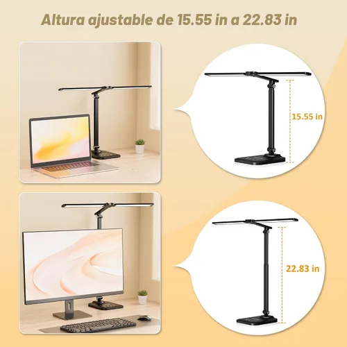 Miniatura 6 de CHARYJOD - Lámpara LED de escritorio para oficina en casa, luz de escritorio de arquitecto de altura ajustable con adaptador USB, lámpara de Negro