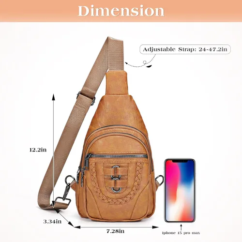 Miniatura 6 de SUOSDEY 2024 Sling Bag for Women Leather Crossbody Bags for Women Trendy Chest Bag Traveling Walking