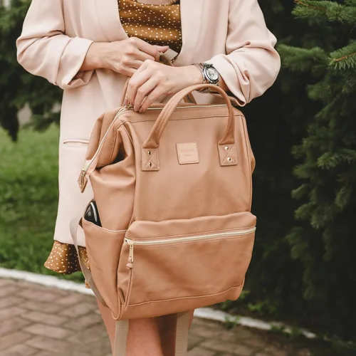 Miniatura 4 de Kah&Kee - Mochila de cuero con compartimento para laptop, ideal para viajes, escuela, para mujeres y hombres, rosado marrón claro, (TAN PINK))