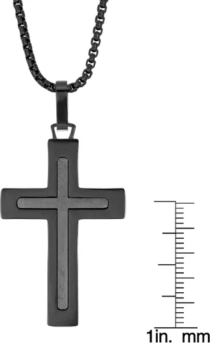 Miniatura 5 de Metro Jewelry Collar con colgante de cruz en capas para hombre en acero inoxidable con chapado en iones negros de 24 pulgadas cadena redonda