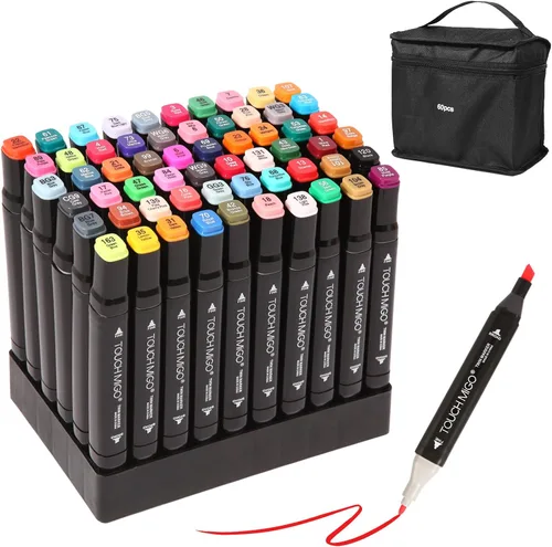 Juego de marcadores artísticos de doble punta de 60 colores, marcadores a base de alcohol para adultos y niños, para colorear dibujos, bocetos,