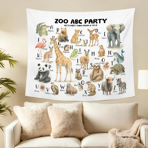 Miniatura 6 de MNASAIOO Tapiz de pared para colgar en la pared del alfabeto de animales del zoológico para el aula, para dormitorio, cuarto de bebé, tapices