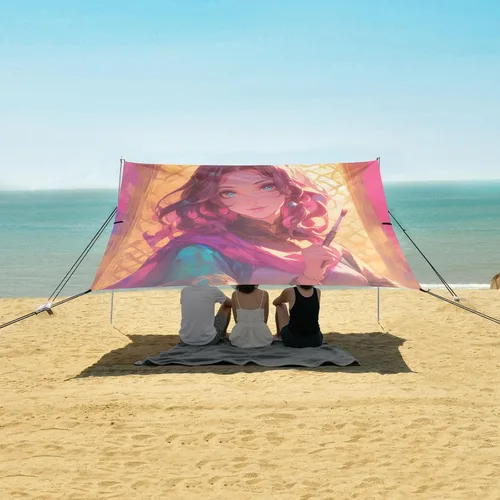 Miniatura 5 de Pink and Gold Artist Foldable Beach Tent UPF50+ Protection Waterproof Sun Shade with Sand Shovel for Family Trips, Picnics & Camping