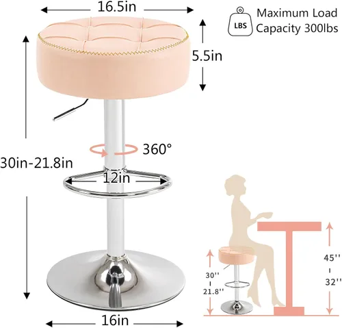 Miniatura 3 de Taburetes de bar circulares giratorios modernos de altura ajustable de 360°, asientos cómodos y elegantes para el hogar y el espacio del bar
