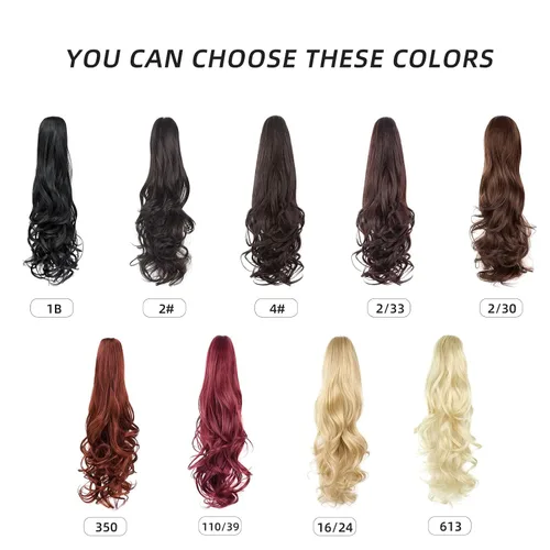 Miniatura 5 de Extensión de cabello negro con cola de caballo de 22 pulgadas de largo, rizado, ondulado, peluca sintética con clip, peluca de cola de caballo