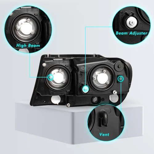 Miniatura 3 de TUSDAR Juego de faros halógenos para Jeep Grand Cherokee WJ 1999-2004 del lado del conductor y acompañante con carcasa cromada y reflector ámbar