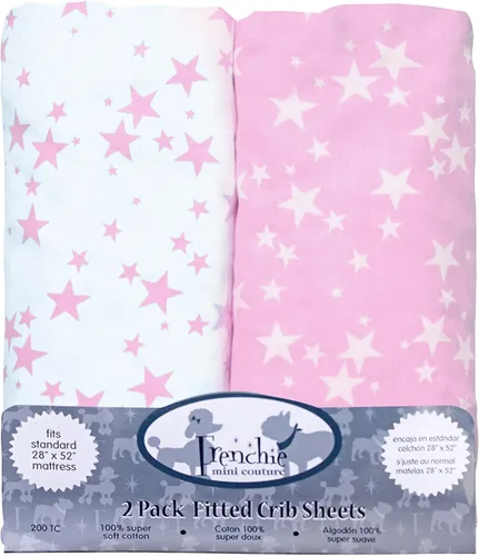 Miniatura 27 de Frenchie Mini Couture Sábanas bajeras para cuna, 100% algodón, se adaptan a colchones de niños pequeños, estrellas azules, 28 x 52 pulgadas, paquete
