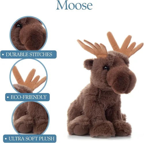 Miniatura 6 de The Petting Zoo Peluche de alce, regalos para niños, animales salvajes de la vida silvestre, juguete de peluche de alce de 9 pulgadas