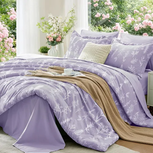 Miniatura 40 de MUXHOMO Juego de edredón tamaño individual XL, elegante juego de cama con estampado floral en una bolsa, 5 piezas, ultra suave y transpirable