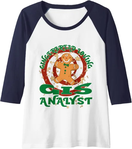 Miniatura 12 de GIS Analyst Job Gingerbread - Camiseta de béisbol raglán de Navidad, Negro