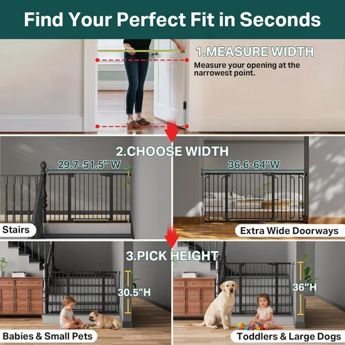 Miniatura 2 de Cumbor - Puerta de bebé extra ancha de 75.4 cm–130.8 cm para escaleras, puertas para perros montadas a presión para puertas y pasillos, autocierre