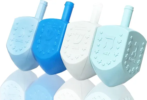 Miniatura 2 de Paquete de 25 Dreidel de plástico azul y blanco de Hanukkah, para niños, niños y niñas, recuerdos de fiesta