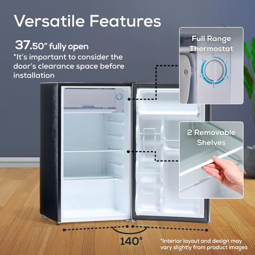 Miniatura 5 de Igloo Refrigerador compacto de una sola puerta de 3.2 pies cúbicos con congelador, estante de vidrio deslizante, perfecto para hogares, oficinas