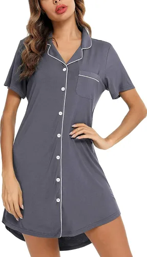 Miniatura 185 de Samring Camisón de pijama para mujer, manga corta/larga, con botones, camisón para dormir, camisón para novio, talla XXL