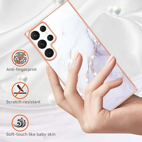 Miniatura 2 de Funda para Samsung Galaxy S22 Ultra, TPU suave + patrón de mármol IMD diseño delgado mejorado para cámara y protección de pantalla para niñas