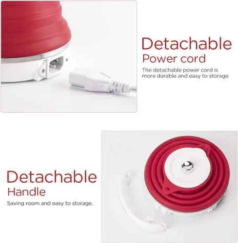 Miniatura 5 de Ultrafino Actualizado Hervidor Eléctrico de Silicona de Grado Alimenticio Plegable de Viaje con Protección contra Hervir en Seco, Portátil con Doble