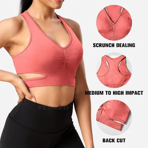 Miniatura 4 de YEOREO Sujetador deportivo sin mangas para entrenamiento, tops cortos con espalda cruzada y acolchado para yoga