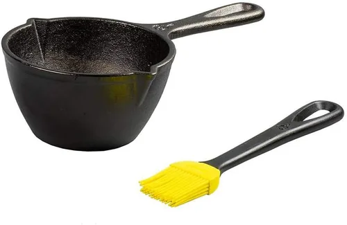 Lodge Olla de Fusión de Hierro Fundido de 15.2 Onzas + Pincel de Silicona para Untar - Retención de Calor Sin Igual - Pincel para Untar Resistente