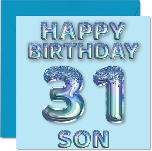 Miniatura 259 de Stuff4 Tarjeta de primer cumpleaños para niños, globo de fiesta con purpurina azul, tarjetas de feliz cumpleaños para niño de 1 año, nieto, hijo, 57