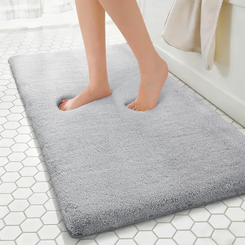 Miniatura 10 de MINIDEAR - Alfombras de baño 24x17 beige - Tapete de baño de espuma elástica gruesa, ultra suave y pachona, antideslizante, de secado rápido