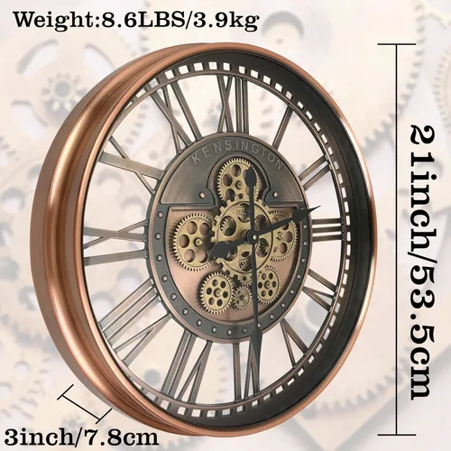 Miniatura 7 de Reloj de pared con engranajes móviles reales, relojes grandes de metal modernos para decoración de sala de estar, relojes decorativos únicos