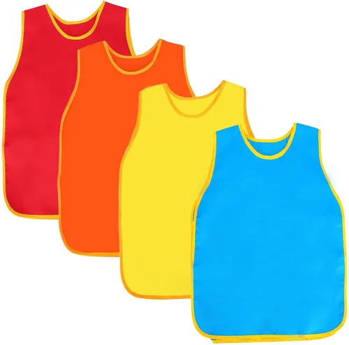 Paquete de 4 delantales artísticos para niños, delantales de pintura para niños, espaciosos, sin mangas, impermeables, delantales de pintura para