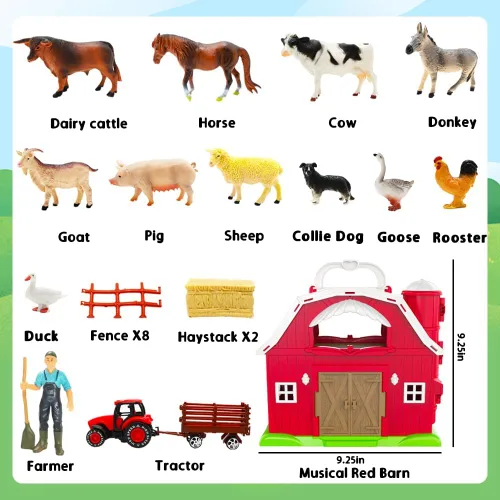 Miniatura 3 de Juguetes de granero rojo para niños pequeños de 1 a 3 años, figuras de animales de granja con tractor para niños de 2, 3, 4, 5 años, juguetes