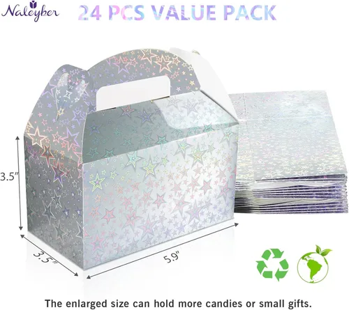 Miniatura 2 de Naleyber Caja de regalo de fiesta de estrellas iridiscentes, 24 cajas holográficas a dos aguas para dulces, regalos de dulces, cajas brillantes