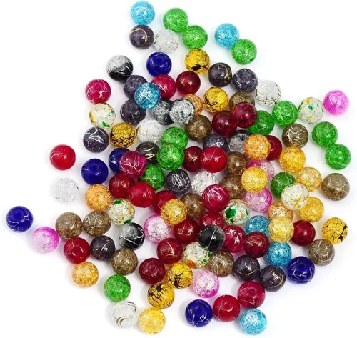 Miniatura 2 de RUBYCA Surtido mezclado redondo Druk Crackle Checo Cuentas de cristal para la fabricación de joyas (0.157 in, 100 unidades)