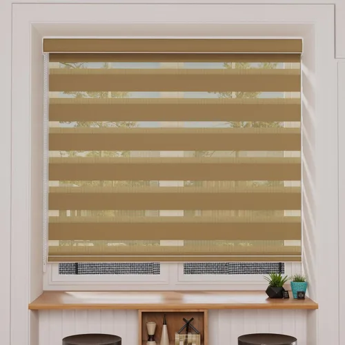 Miniatura 15 de MYshade Persianas enrollables de cebra opacas (85 %) con cordón para ventanas interiores, persianas de doble capa beige para dormitorio, baño, sala
