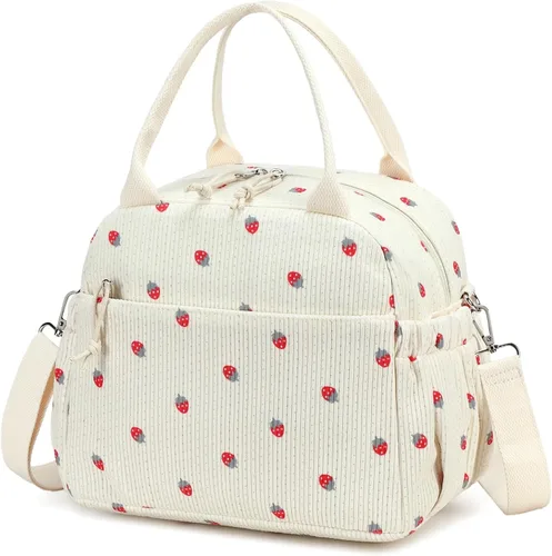 Miniatura 48 de Bluboon Bolsa de almuerzo para mujer, bonita bolsa de almuerzo de pana con correa para el hombro, reutilizable, aislada, gran capacidad