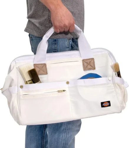 Miniatura 7 de Dickies Bolsa de trabajo de lona duradera de 16 pulgadas para pintores, carpinteros y constructores, cremallera resistente, asas reforzadas, Blanco