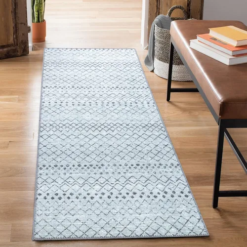 Miniatura 12 de Bloom Rugs Alfombra de pasillo lavable antideslizante de 12 pies – Beige/rosa moderno geométrico para entrada, pasillo, baño y cocina