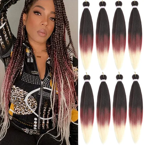 Miniatura 75 de Alrence Cabello estirado para hacer trenzas, trenza larga de 30 pulgadas, 8 paquetes, extensiones profesionales de trenzado de cabello sintético, 1b#
