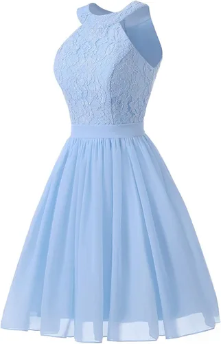 Miniatura 2 de Yexinbridal Halter - Vestidos cortos de dama de honor de gasa con encaje floral