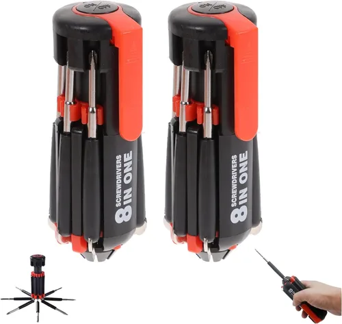 Angoily Destornillador general 8 en 1, destornillador de bolsillo plegable con luces LED, juego de herramientas de destornillador multifuncional