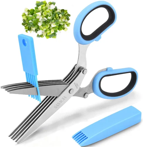 Miniatura 11 de Tijeras de hierbas con 5 cuchillas y kit de limpieza, tijeras de cocina de acero inoxidable para hierbas, lechuga, cilantro, aptas