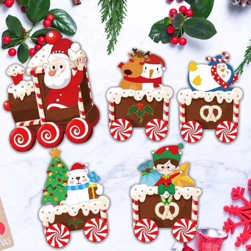 Miniatura 5 de Decoraciones de Tren de Navidad para Patio con Luces LED - Juego de Árbol de Navidad, Muñeco de Nieve y Tren para Patio con Estacas