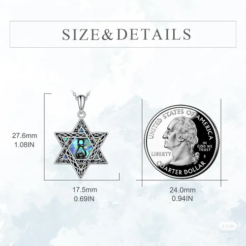 Miniatura 2 de CRMAD Collar de plata de ley con cruz de David, símbolo de paz, urnas, árbol de la vida, concha de abulón, joyería judía para mujeres y hombres