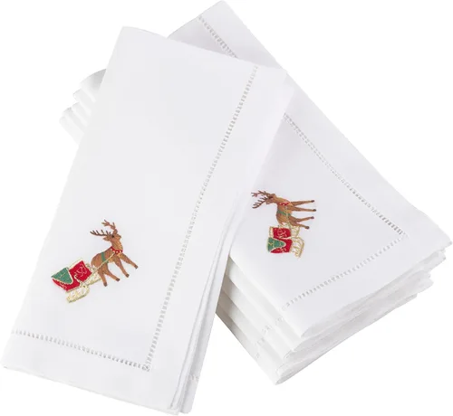 Miniatura 80 de Juego de 6 servilletas bordadas de magnolia hechas a mano con borde cosido
