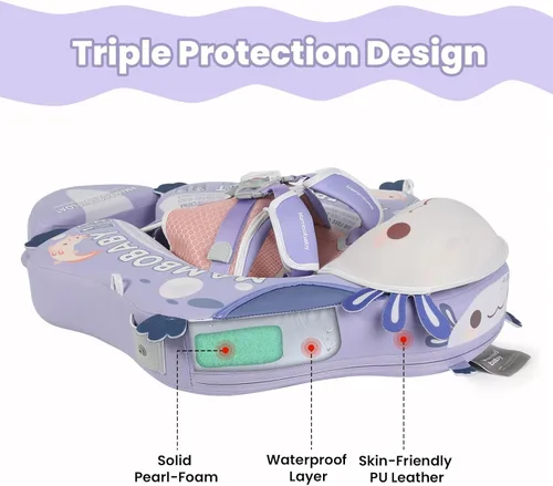 Miniatura 4 de Mambobaby Flotador de piscina para bebés sin deslizamiento con toldo y cola flotador de natación no inflable para bebés, espuma perla, UPF 50+
